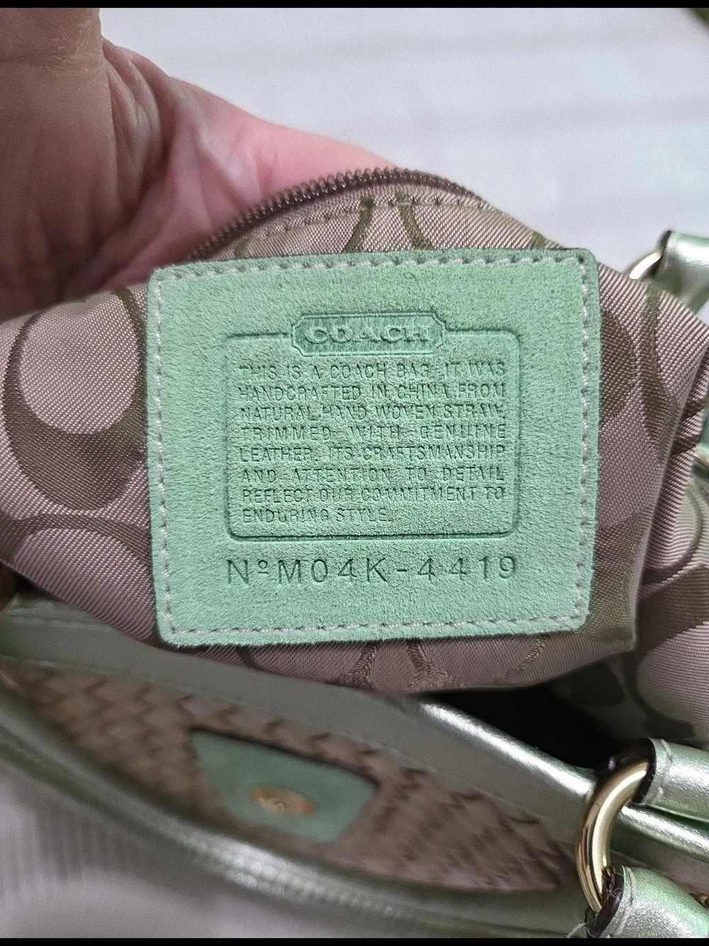 Coach M04K-441919 Straw Woven Satchel Bag Mint Green Gold Hardware
